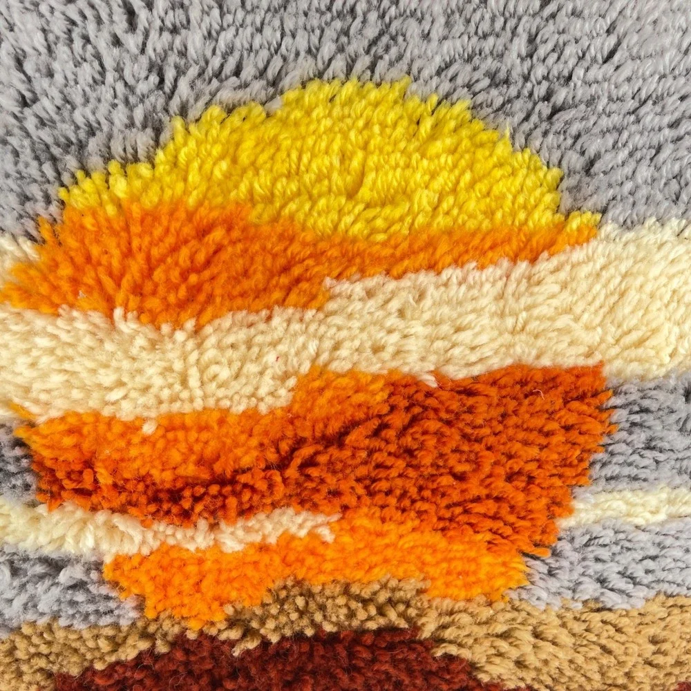 Vtg Latch Hook Wall Hanging Desert Sunset Retro 70s Shag Textile Art 27x20 Boho